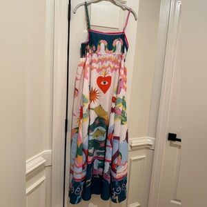 Colorful Abstract Maxi Sundress with Heart Motif